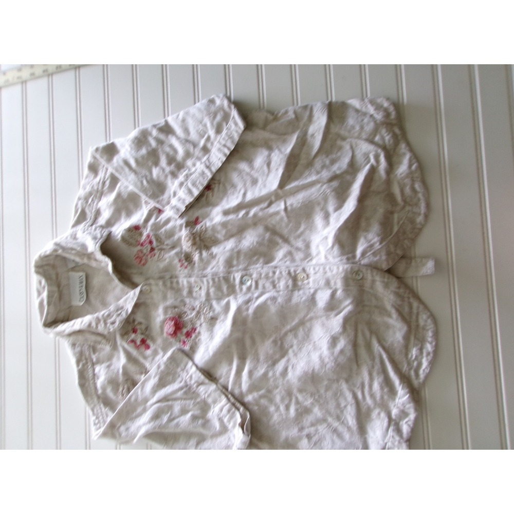 Casey & Max Women Cream Floral Embroidered Linen Blend Button Down Shirt Size M